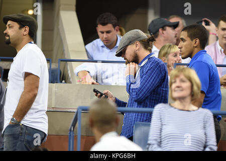 FLUSHING NY- SEPTEMBER 03: Leonardo DiCaprio, Irmelin Indenbirken, Day ten of the 2014 US Open at the USTA Billie Jean King National Tennis Center on September 3, 2014 in the Flushing neighborhood of the Queens borough of New York CityMiami Beach, Florida, on April 28, 2006     People:  Leonardo DiCaprio, Irmelin Indenbirken Stock Photo