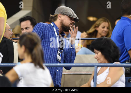 FLUSHING NY- SEPTEMBER 03: Leonardo DiCaprio, Irmelin Indenbirken, Day ten of the 2014 US Open at the USTA Billie Jean King National Tennis Center on September 3, 2014 in the Flushing neighborhood of the Queens borough of New York CityMiami Beach, Florida, on April 28, 2006     People:  Leonardo DiCaprio, Irmelin Indenbirken Stock Photo