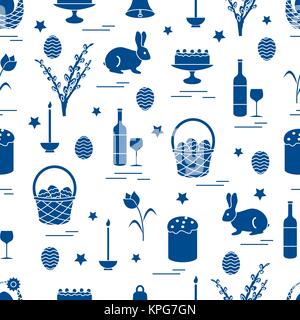 Cute seamless pattern with different symbols for Easter. Design for banner, poster or print. Stock Vector