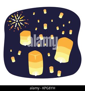 Thailand sky lanterns festival Stock Vector