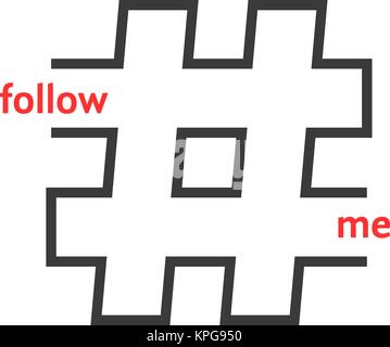 follow me with black thin line hashtag Stock Vector