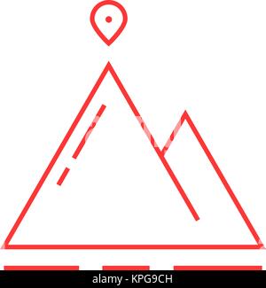 thin line mountain with map pin Stock Vector