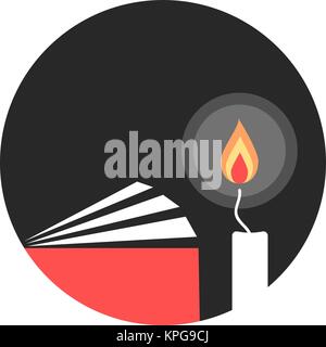 candle and book in black circle Stock Vector