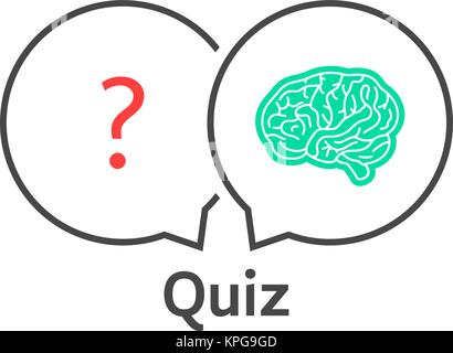 thin line quiz icon with brain Stock Vector
