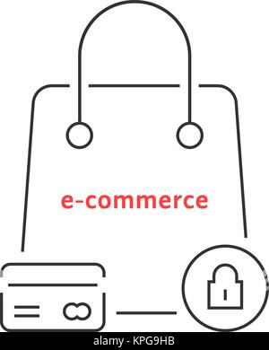 thin line protected e-commerce Stock Vector