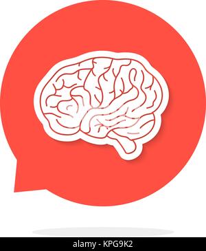 red speech bubble with brain and shadow Stock Vector