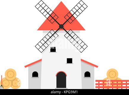 windmill with haystacks Stock Vector
