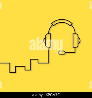 black linear headphone on yellow background Stock Vector