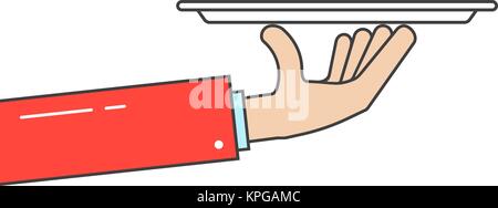 waiter holding plate in linear hand Stock Vector