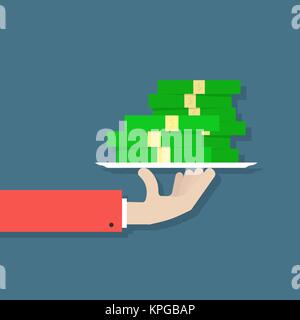 hand holding money on plate Stock Vector