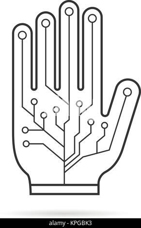 black thin line pcb virtual glove Stock Vector
