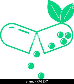 green opened pill with leaf Stock Vector