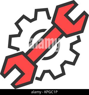 simple thin line wrench and gear logo Stock Vector