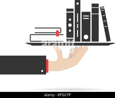 hand holding group of books on plate Stock Vector