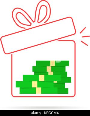 red thin line gift box with money inside Stock Vector