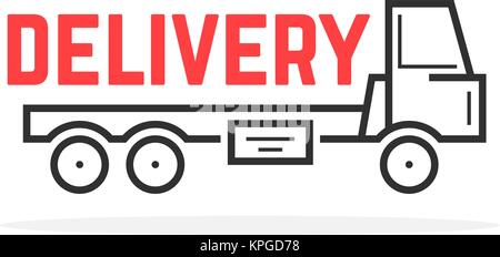 black thin line delivery truck Stock Vector