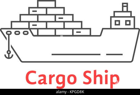 black thin line cargo ship icon Stock Vector
