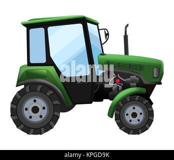 Tractor. Vector illustration of green tractor in a flat style isolated on white background. Heavy agricultural machinery for field work Stock Vector
