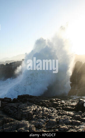Close-up of wave breaking over rocks,  Splash Rock, Hermanus, South Africa Stock Photo