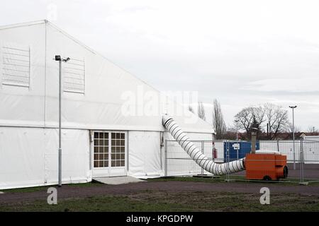 temporary reception camp in tents for refugees in Magdeburg Stock Photo