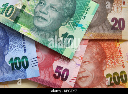 Full range of South African bank notes, South Africa. Stock Photo