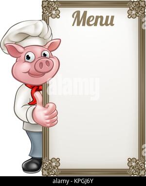 Pig Cartoon Character Chef Menu  Stock Vector