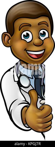 Black Doctor Thumbs Up Cartoon Character Sign Stock Vector