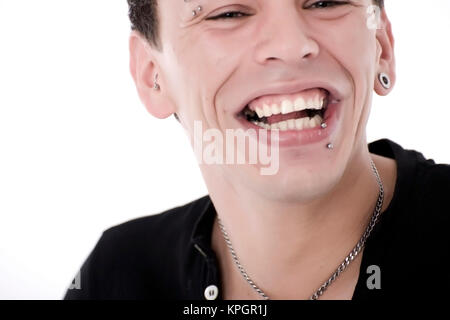 Model released , Junger Mann, 27, mit Gesichtspiercings - man with face piercings Stock Photo