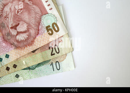 Close-up of a spread of South African bank notes Stock Photo