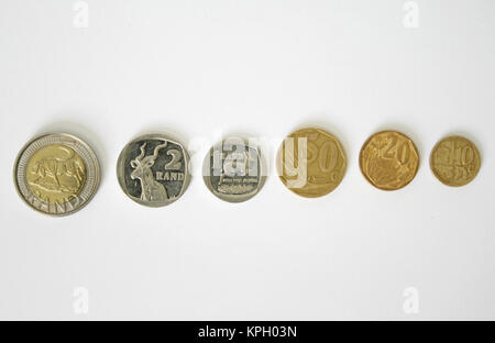 Close-up of a row of South African coins Stock Photo