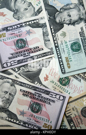 Composite shot of different American dollar bills, United States of America Stock Photo