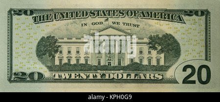 Close-up of the reverse side of a twenty dollar bill, United States of America Stock Photo
