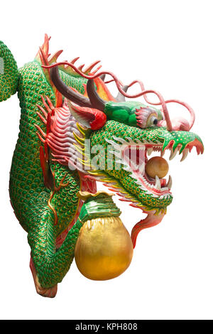 Chinese dragon statue isolated on white background. Stock Photo