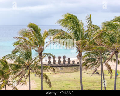 The magic views from the Anakena beach, Easter Island, Chile Stock Photo