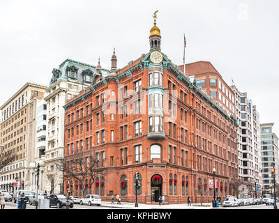 Washington, D.C. - December 29, 2014:  The historic SunTrust building in Washington DC downtown. Build with red bricks and a gold dom tower with a clo Stock Photo