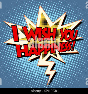 i wish you happiness explosion bubble retro comic book text Stock Photo