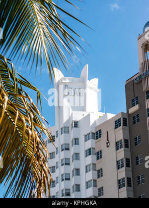 Miami Beach, USA - October 1, 2014: Side view of the Delano hotel, an example of the art deco design in Miami Beach. Stock Photo