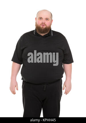 Bearded Fat Man in a Black Shirt Stock Photo