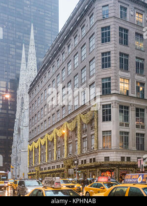 NEW YORK, USA - January 3, 2015: Flagship store of Saks on Fifth Avenue in New York City. Saks store in 5th Avenue is their flagship location. Stock Photo