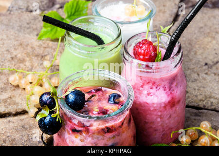 drink smoothies from currant in jar on stone background Stock Photo