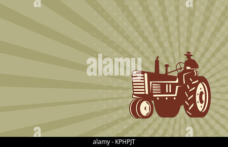 Business card Farmer Driving Tractor Plowing Farm Shield Retro Stock ...