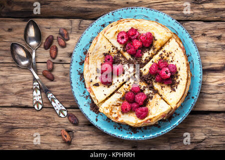 Homemade delicious pancakes with fresh berry raspberries Stock Photo