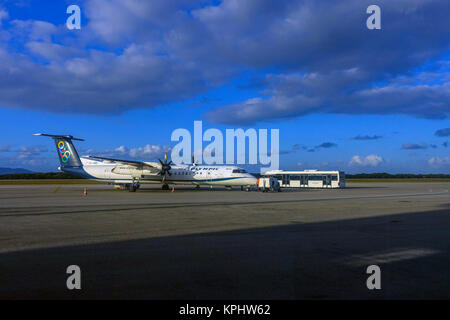 Bombardier Dash aircraft on tarmac at Kos Island airport Stock Photo