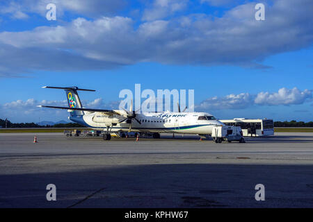 Bombardier Dash aircraft on tarmac at Kos Island airport Stock Photo