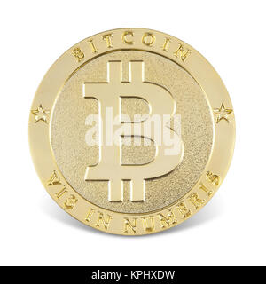 Bitcoin. Golden coin with bitcoin symbol, isolated on the white background, clipping path included. Stock Photo