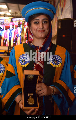 QUETTA, PAKISTAN. Dec-14 2017: A Pass Out student showing Badge of Honour during ceremony of 13th convocation of Balochistan University of Information Stock Photo