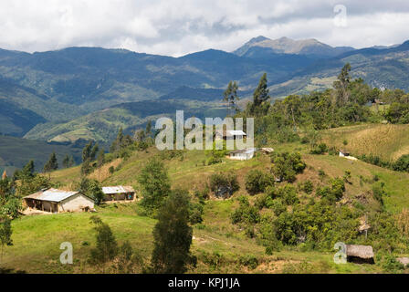 Peru. Andes Mountains. Amazonas Province. Upper Amazon. Near Lemeybamba. Farms taken from the surrounding cloud forest. Stock Photo