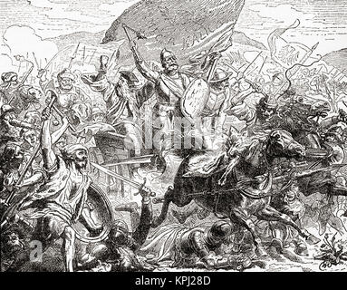 Jan Žižka leading the Hussites into battle, 14th century.  Jan Žižka z Trocnova a Kalicha,  c.1360 - 1424. Czech general, Hussite military leader, and later also a Radical Hussite who led the Taborites.  From Ward and Lock's Illustrated History of the World, published c.1882. Stock Photo