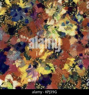 Abstract illustration of colored chaotic smears, stains of paint on a dark background Stock Photo