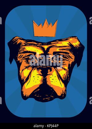 vector illustration of a hand drawn realistic dog with a crown in a vintage background Stock Vector